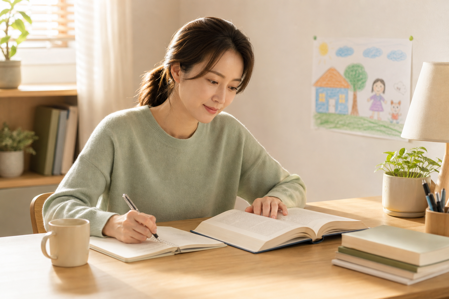 아이 등원 후 심리학 강의를 듣는 엄마